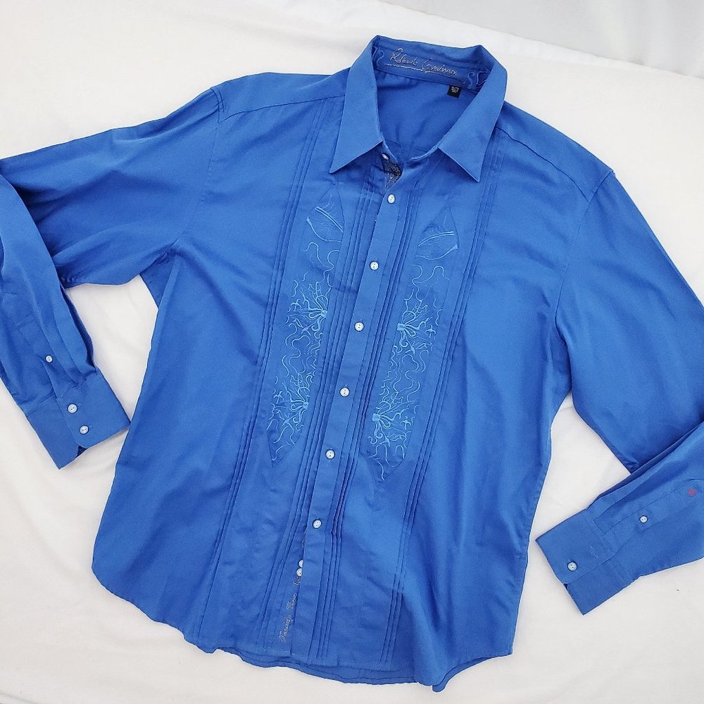 Robert Graham BLUE Dress Shirt Long Sleeve Sz XL